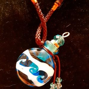 Murano Glass blue oil ashes urn bottle cork penda